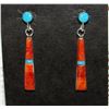 Image 3 : Navajo Turquoise Red Spiny Dangle Earrings Silver