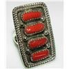 Image 1 : Navajo Mediterranean Coral Ring Size 7 Sterling Silver