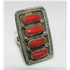 Image 4 : Navajo Mediterranean Coral Ring Size 7 Sterling Silver