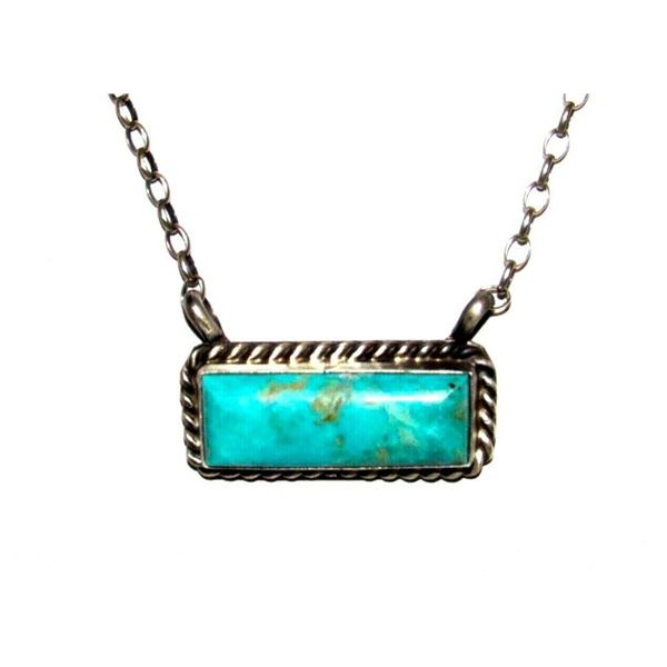 Navajo Royston Turquoise Bar Necklace Sterling Silver