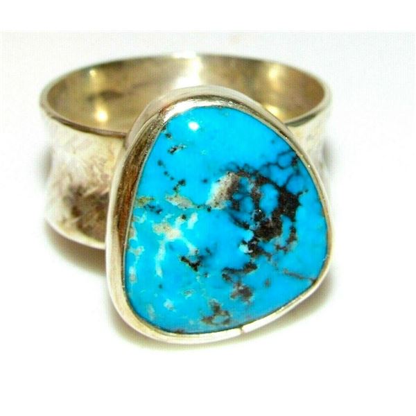 Navajo White Water Mine Turquoise Ring Size 13 Sterling
