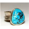 Image 2 : Navajo White Water Mine Turquoise Ring Size 13 Sterling