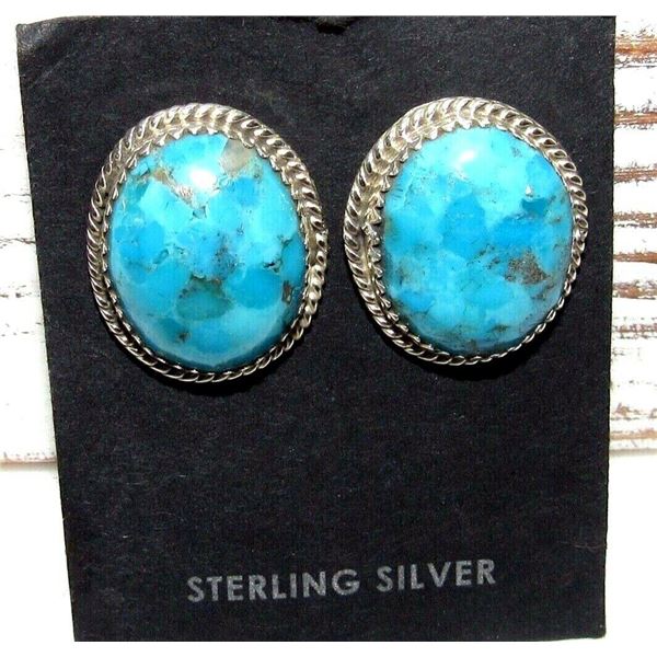 Navajo Turquoise Post Earrings Sterling Silver Native