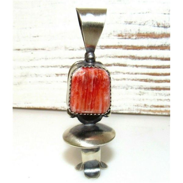 Navajo Squash Blossom Orange Spiny Pendant Sterling