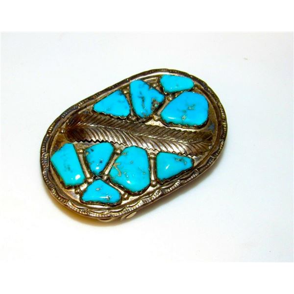 Old Pawn Vintage ZUNI Turquoise Sterling Silver Belt