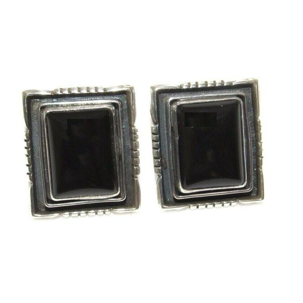 Navajo Onyx Post Earrings Sterling Silver Milton Lee