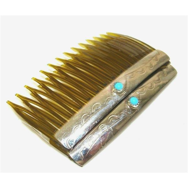 Navajo Turquoise Hair Combs Pair Sterling Silver Native
