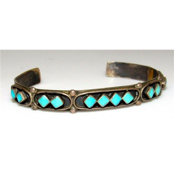 Vintage Zuni Cuff Bracelet Turquoise Sterling Silver