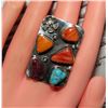 Image 4 : Navajo Turquoise Orange Spiny Ring Sz 7 Sterling Silver