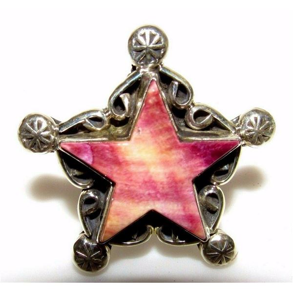 Navajo Spiny Oyster Star Ring Adjustable Size Sterling