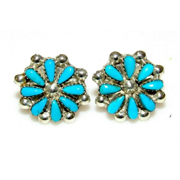 Small Navajo Turquoise Cluster Post Earrings Sterling