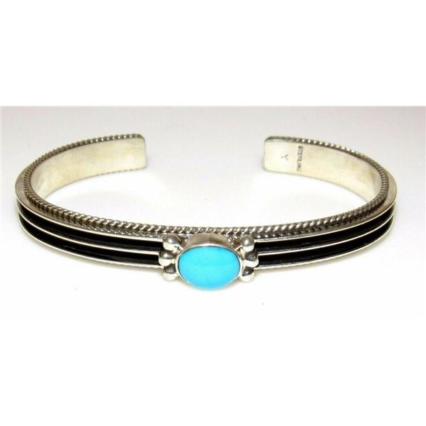 Navajo Sterling Turquoise Stacker Bracelet D. Yazzie