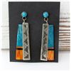 Image 2 : Navajo Turquoise Orange Spiny Earrings Sterling Silver