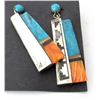 Image 5 : Navajo Turquoise Orange Spiny Earrings Sterling Silver