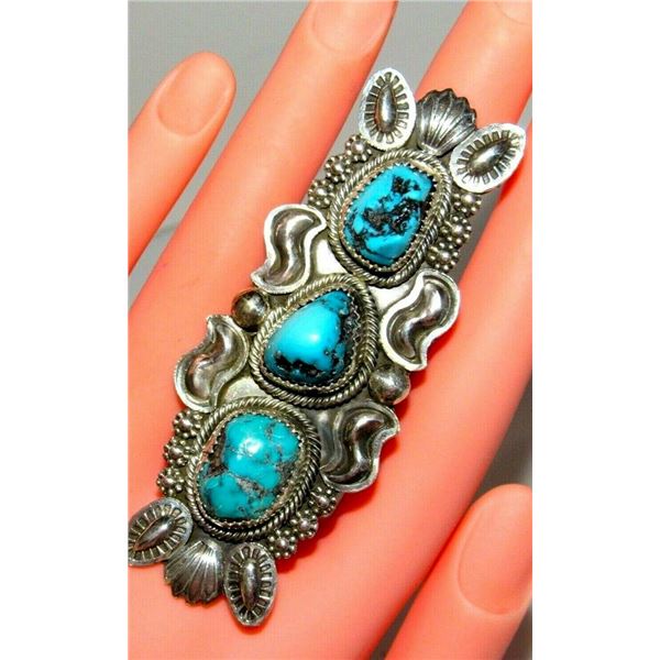Navajo Kingman Turquoise Statement Ring Size 7.5