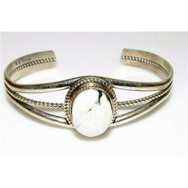 Navajo White Buffalo Bracelet Sterling Silver Native