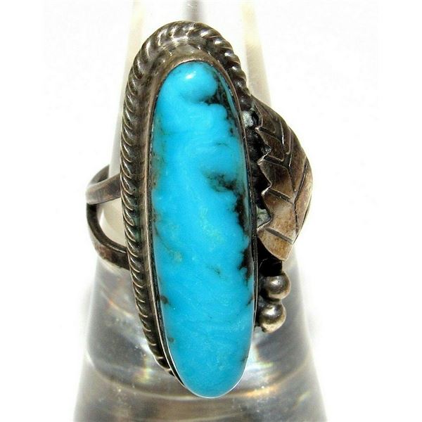 Old Pawn Navajo Kingman Turquoise Ring Size 5.5 Squash