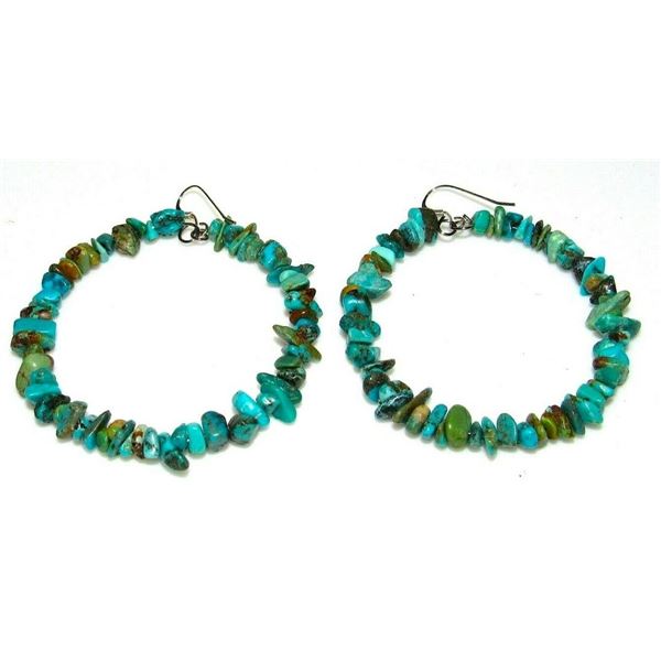 Navajo Turquoise Hoop Earrings Sterling Silver Native