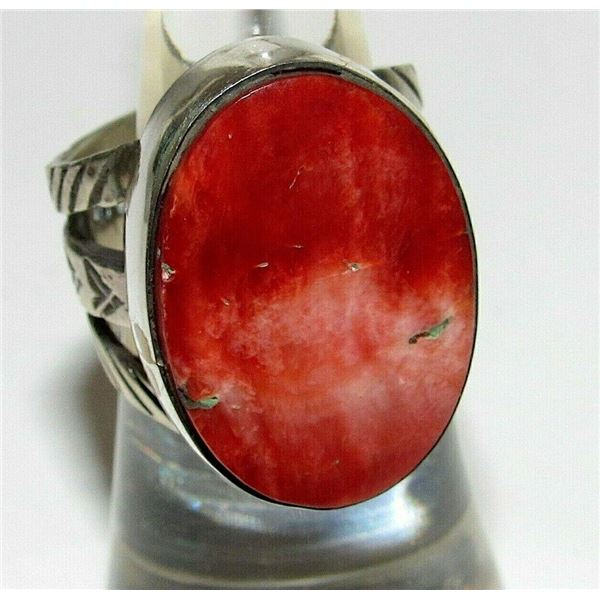 Native American Red Spiny Ring Sz 8 San Felipe Sterling