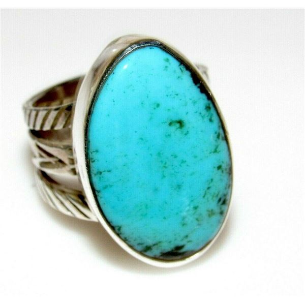Native American Kingman Turquoise Ring Size 10 Sterling
