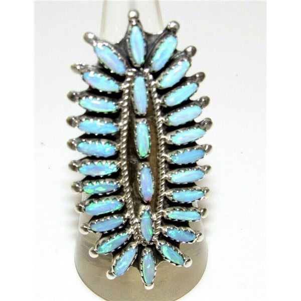 Navajo Opal Cluster Ring Sz 7 Sterling Native American