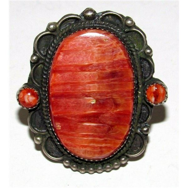 Navajo Red Spiny Cluster Ring Size 8 Sterling Silver D.