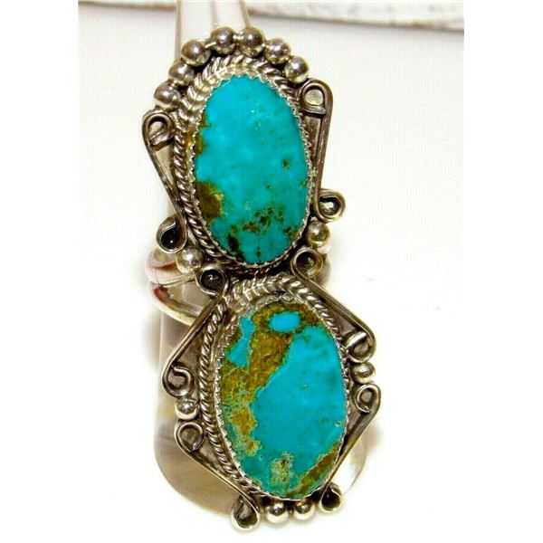 Navajo Royston Turquoise Statement Ring Sz 8 Sterling