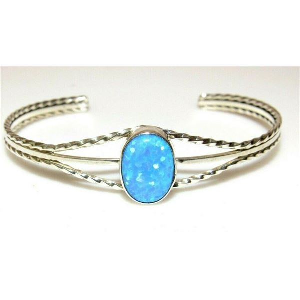 Navajo Opal Stacker Cuff Bracelet Sterling Silver