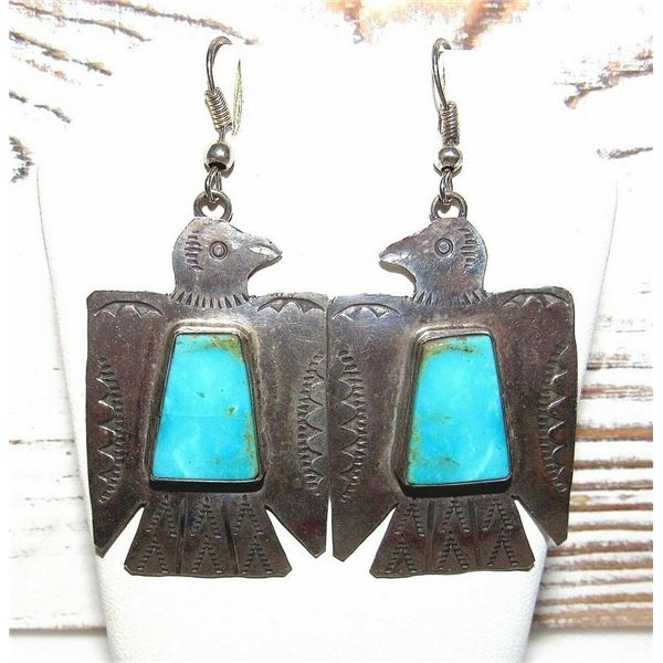 NAVAJO Hand Stamped Sterling Silver TURQUOISE