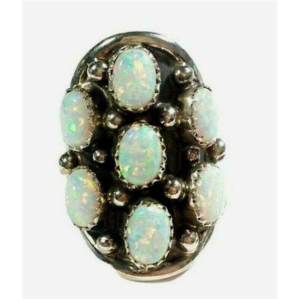 Navajo Opal Cluster Ring Size 7 Sterling Silver Signed