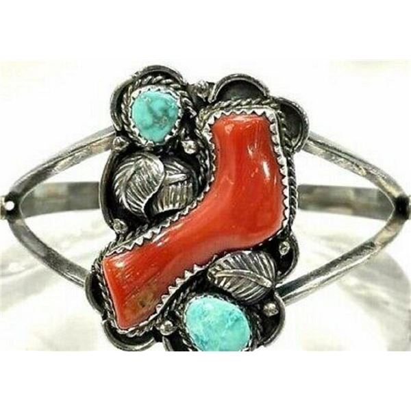 Old Pawn Zuni Cuff Bracelet Mediterranean Branch Coral