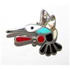 Image 3 : Zuni Hummingbird Pin Pendant Sterling Turquoise Coral