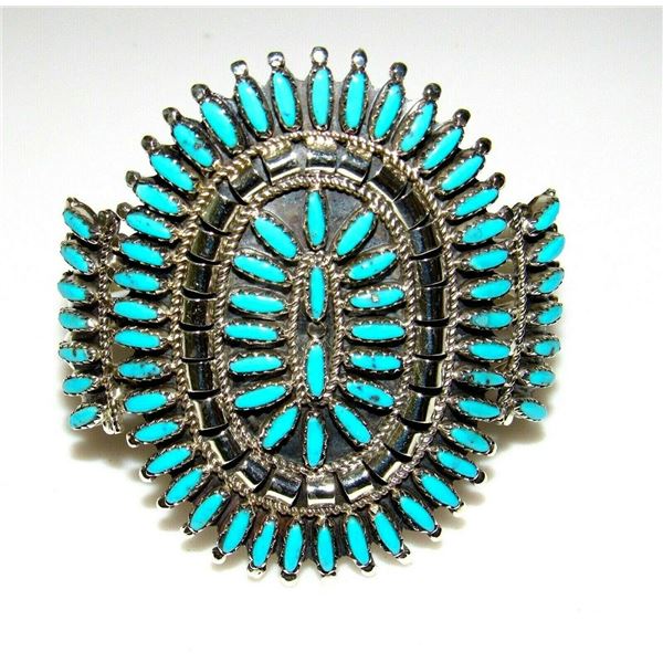 Navajo Sand Cast Silver Golden Hills Turquoise Cuff
