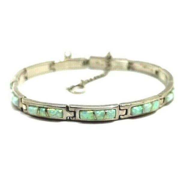 Navajo Opal Link Bracelet Sterling Silver Calvin Begay
