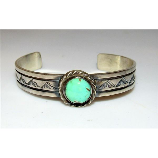 Navajo Royston Turquoise Sterling Hand Etched Stacker
