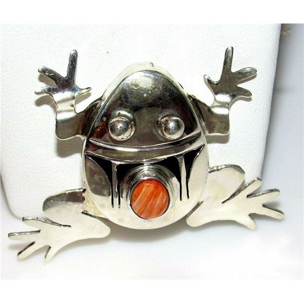 Navajo Frog Pendant Sterling Orange Spiny Bennie Ration