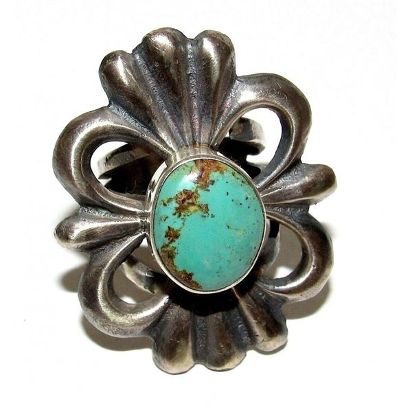 Navajo Sand Cast Ring Size 8 Royston Turquoise Sterling