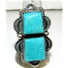 Image 1 : Navajo Double Turquoise Adjustable Ring Sterling Silver