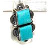Image 6 : Navajo Double Turquoise Adjustable Ring Sterling Silver