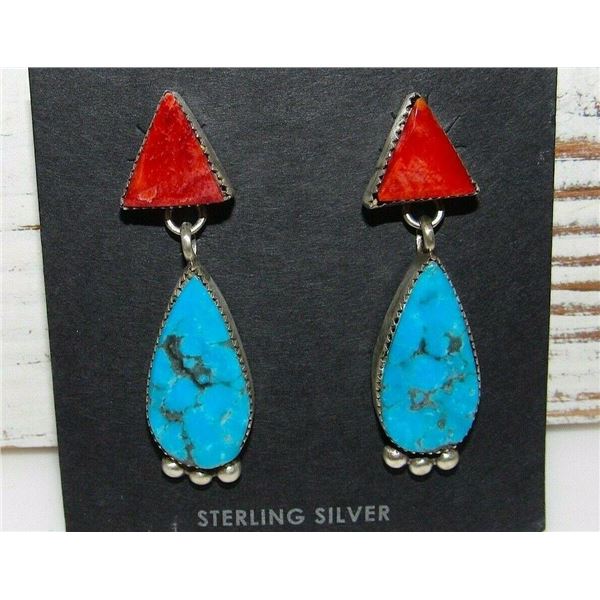 Navajo Kingman Turquoise Spiny Sterling Silver Dangle