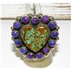 Image 2 : Navajo Turquoise Sugilite Cluster Heart Ring Sz 7