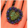 Image 4 : Navajo Turquoise Sugilite Cluster Heart Ring Sz 7
