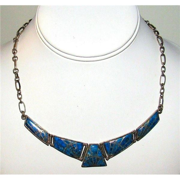 VTG Navajo Lapis Inlay Sterling Silver Choker Necklace
