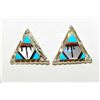 Image 2 : Zuni Turquoise Coral MOP Inlay Post Earrings Sterling