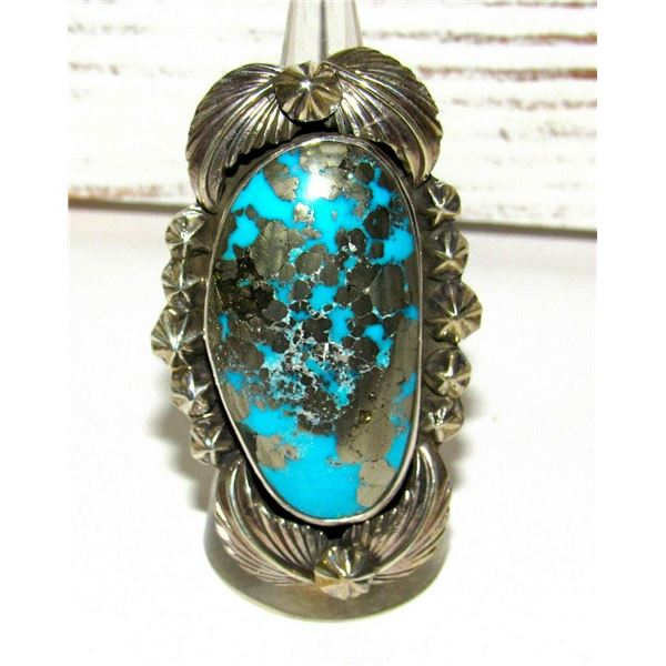 Huge Native American Turquoise Ring Size 8 Ithaca Peak
