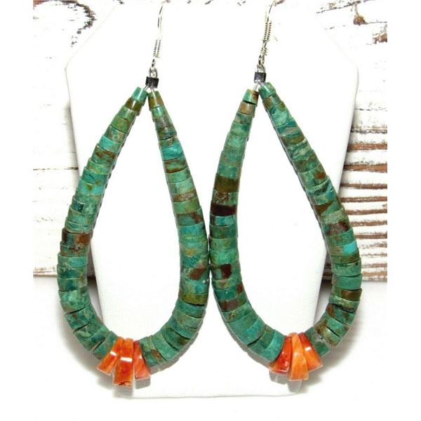 Santo Domingo Turquoise Heshi Earrings Orange Spiny