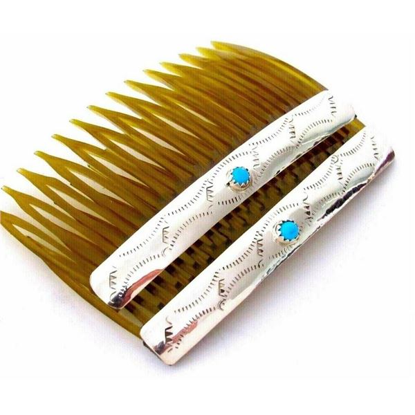 Navajo Turquoise Hair Combs Pair Sterling Silver Native