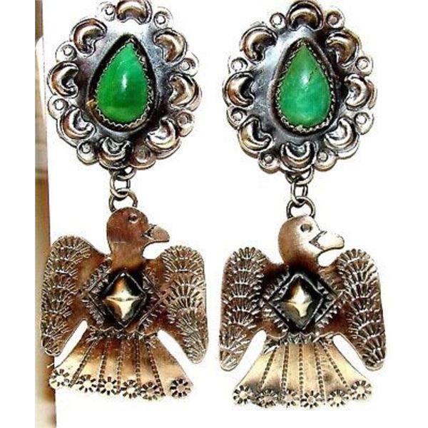 NAVAJO Hand Stamped Sterling Silver TURQUOISE