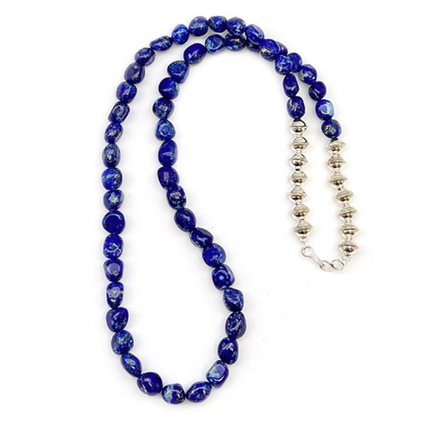 Navajo Lapis Sterling Beaded Heishi Choker Necklace