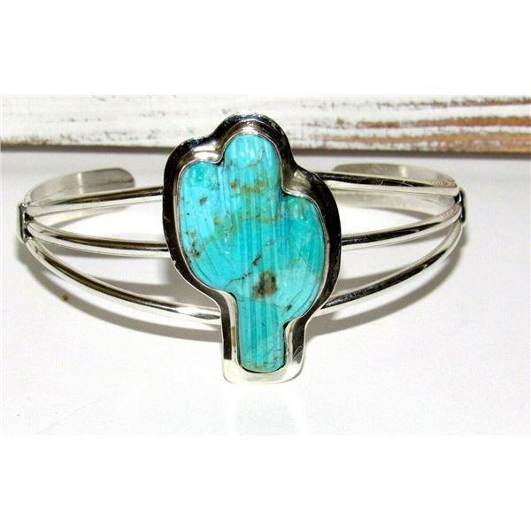 Navajo Turquoise Cactus Bracelet Sterling Silver Native